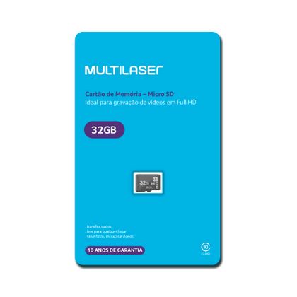 Cartão de Memória Multilaser Classe 10 32GB Preto - MC145 MC145