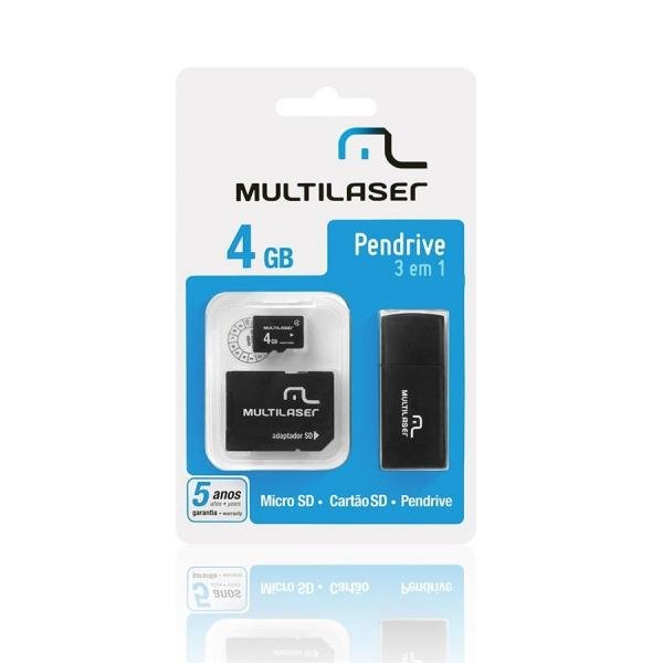 Cartão de Memória Multilaser Microsd + Sd + Pen Drive 4Gb Kit 3 em 1 - MC057