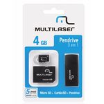 Cartão de Memória Multilaser Microsd + Sd + Pen Drive 4Gb Kit 3 em 1 - MC057