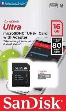 Cartão de Memória Sandisk 16gb Micro Sdhc Classe 10 Ultra 80mbs