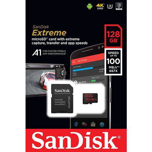 Cartão de Memoria Sandisk 128gb 128 Gb Micro Sd Extreme A1 V30 U3 100mbs 4k 667x