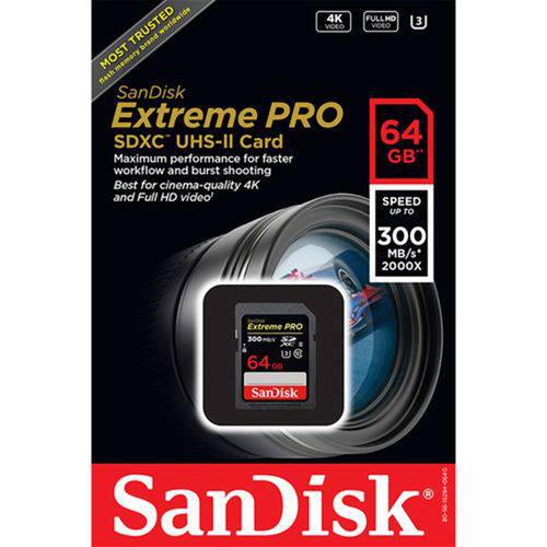 Tudo sobre 'Cartão de Memoria Sandisk 64 Gb 300Mb/s Extreme Pro'