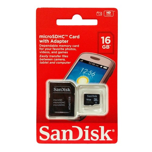 Cartão de Memória Sandisk Micro Sd 16 Gb + Adaptador