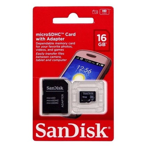Cartão de Memória Sandisk Micro Sd 16Gb com Adaptador