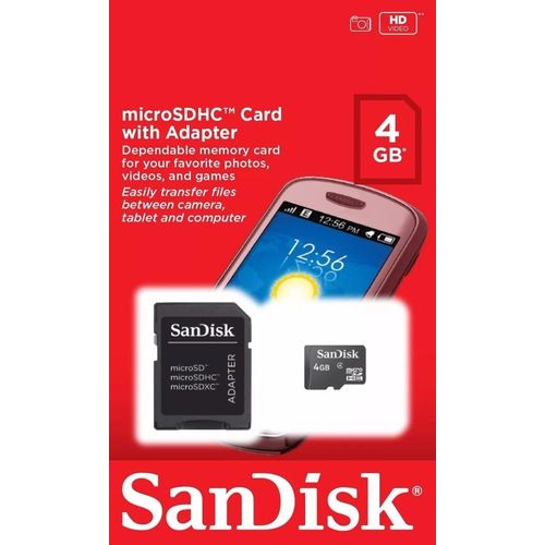 Cartão de Memória Sandisk Micro Sd 4GB com Adaptador