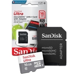 Cartão de Memória SanDisk Micro SD Ultra 16GB 80MB/S Classe 10