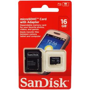Cartão de Memória SanDisk Micro SDHC 16Gb com Adaptador SD