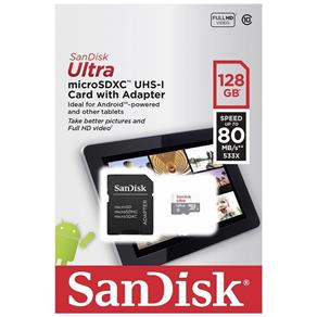 Cartão de Memória SanDisk Ultra MicroSDXC UHS-I 80Mb/s com Adaptador - 128GB