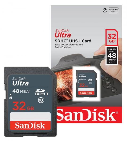 Cartão de Memória SanDisk Ultra SDHC de 32GB Velocidade 48MB/s 320X Classe 10