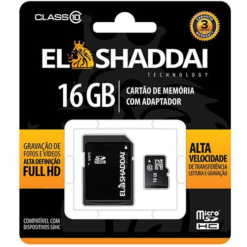 Cartão de Memória SD El Shaddai com Adaptador 16GB Class 10