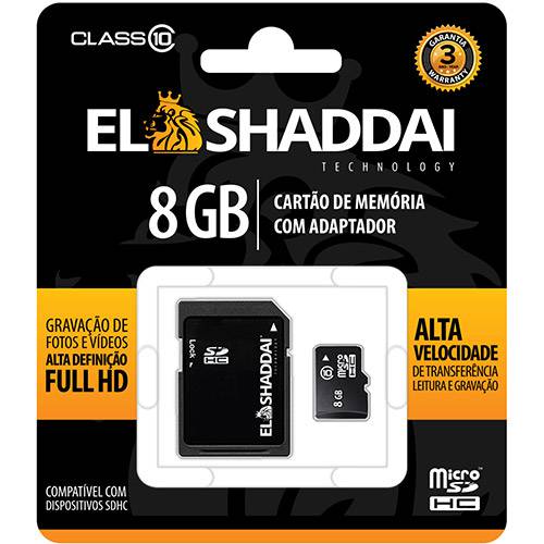 Tudo sobre 'Cartão de Memória SD El Shaddai com Adaptador 8GB Class 10'