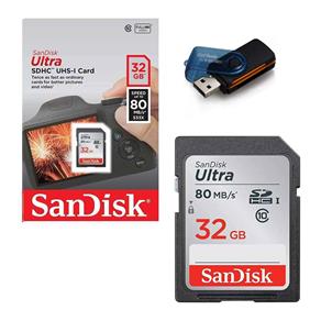 Cartão de Memória SD SanDisk Ultra 32GB 80mb/s + Leitor 15 em 1