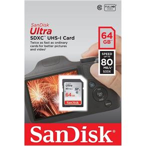 Cartão de Memória Ultra SDXC UHS-I SanDisk 64GB 80mb/S