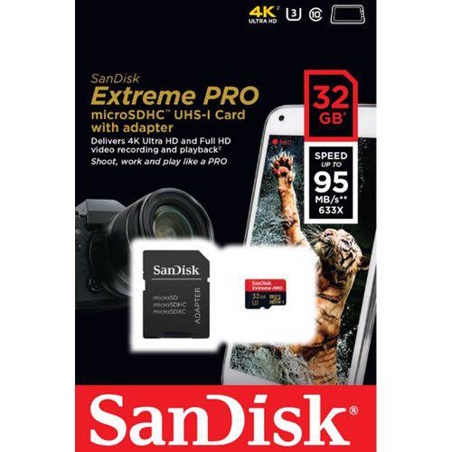 Tudo sobre 'Cartão Memória Micro Sandisk Sdhc Uhs-i 32gb Extreme Pro U3 4k'