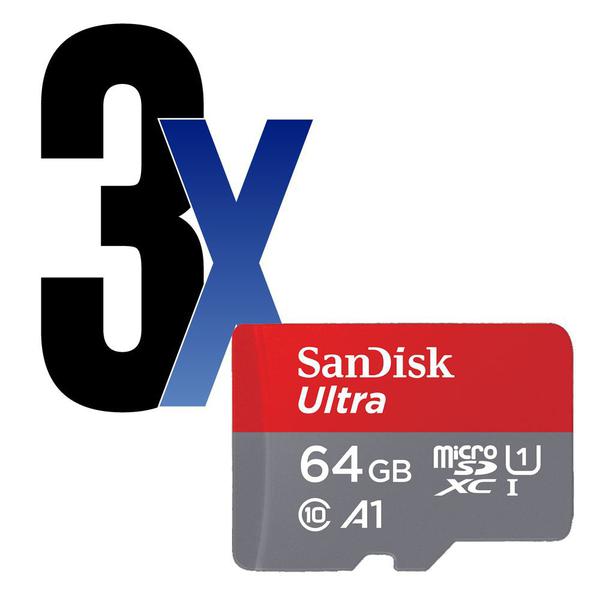 Cartão Memória MicroSD 64GB Ultra 100MB/s SanDisk 3un