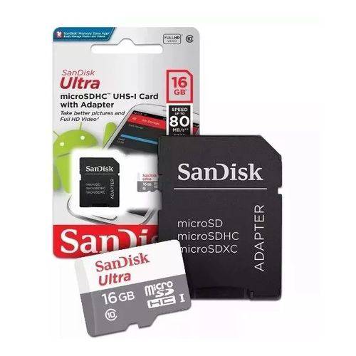 Cartão Memória Sandisk Micro Sd 16 Gb Ultra Classe 10 80mb/s
