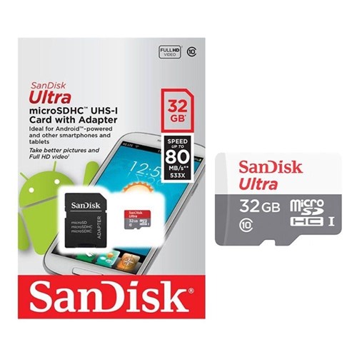 Cartão Memória Sandisk Micro Sd 32Gb Ultra Classe 10 80 Mb/s