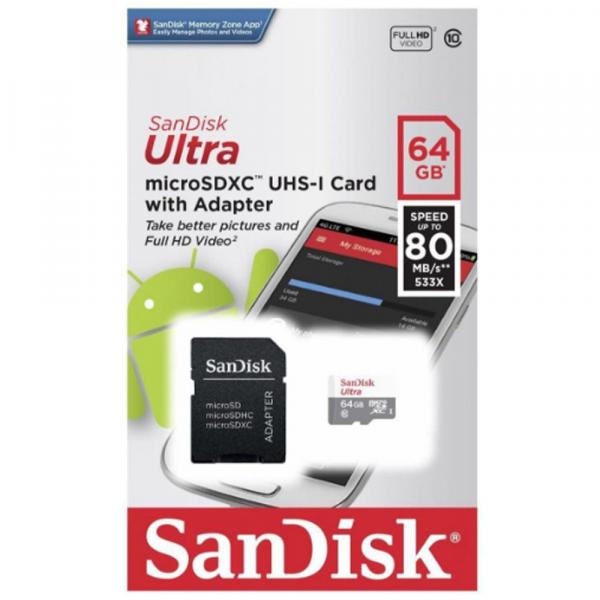 Cartão Memória SanDisk Ultra MicroSdxc 64gb Classe 10 80MBs