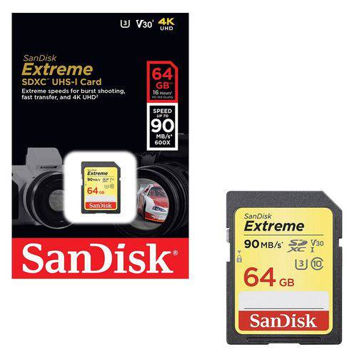 Tudo sobre 'Cartão Memória Sdxc 64gb Sandisk Extreme 90mb/s Lacrado C 10'
