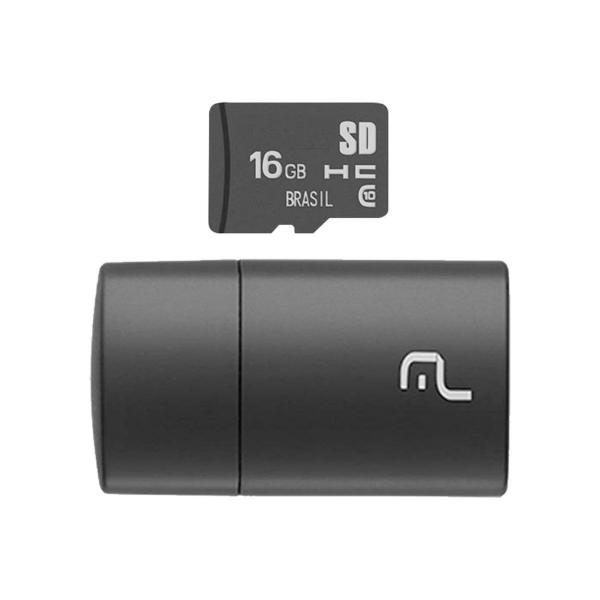 Cartão Micro SD 16GB Multilaser MC162 com Leitor USB Classe 4