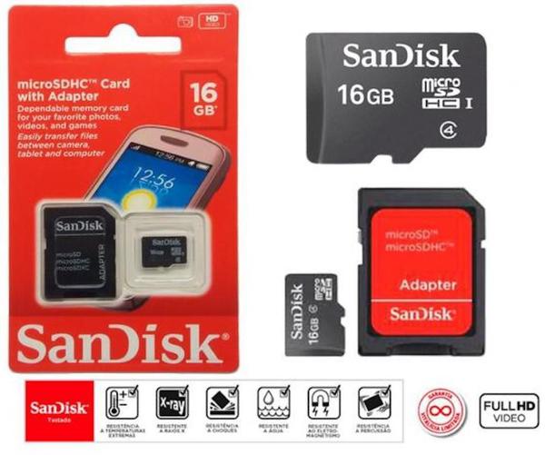 Cartão Micro Sd 16gb Sandisk Classe 4