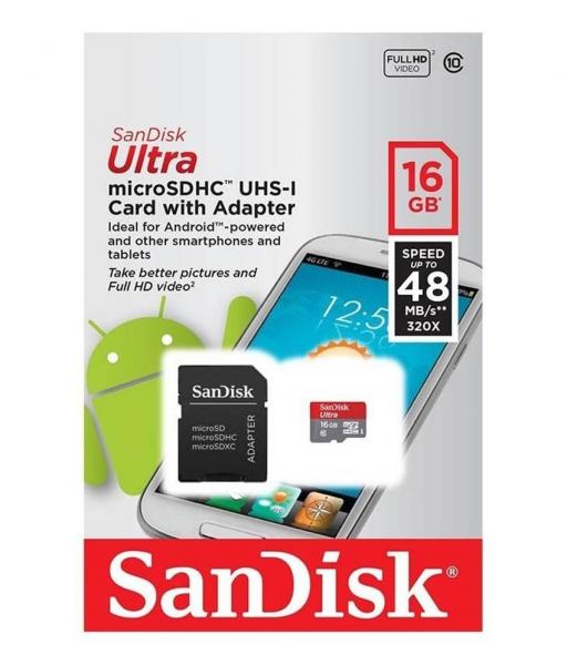 Cartão Micro Sd 16gb Ultra Classe10 Sandisk 80mb/s C/ Nf