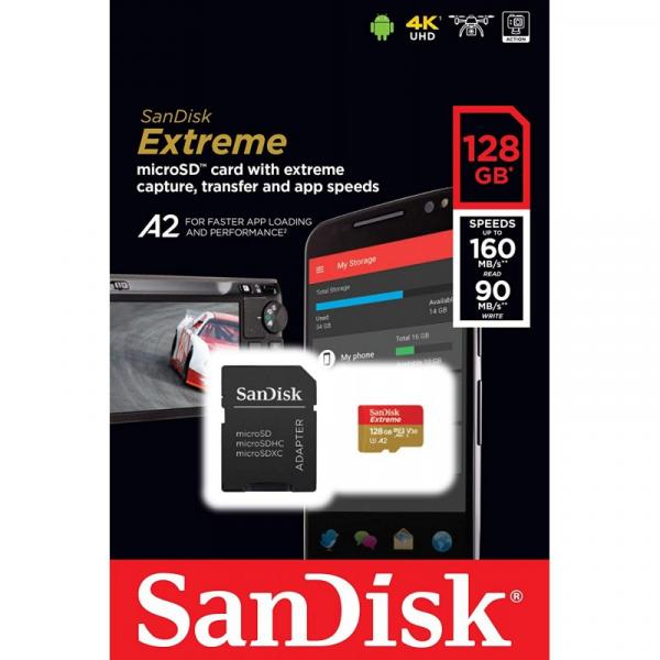 Cartão Micro Sd 128gb Sandisk Extreme U3 160mb/s 4k A2 Lacrado