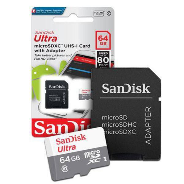 Cartão Micro Sd 64gb Ultra Classe10 Sandisk 80mb/s C/ Nf