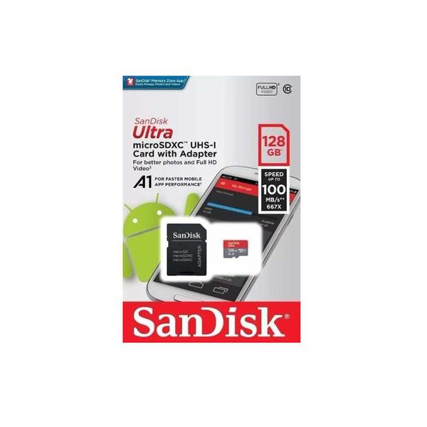 Cartão Micro Sd Sandisk A1 Ultra 128gb 100mb/s com Adaptador
