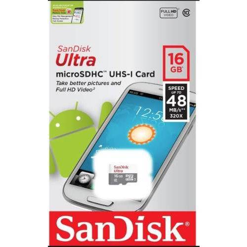 Cartão Micro Sd Sandisk Ultra 16gb Class10 48mb/s Lacrado
