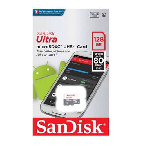Cartão Micro Sd Sandisk Ultra 128Gb Classe 10 80Mb/S 533X