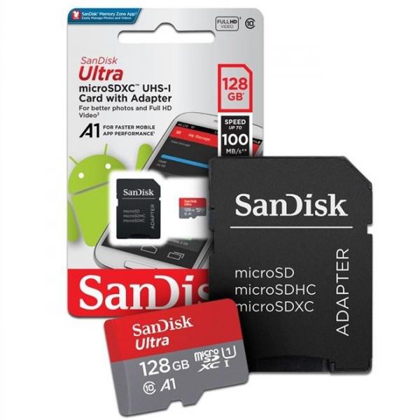 Tudo sobre 'Cartão Micro Sd Sandisk Ultra 128gb Micro 100mb/s A1 Lacrado + Adptador'