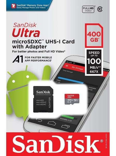 Cartão Micro Sd Sandisk Ultra 400gb 100mb/s com Adaptador Sd
