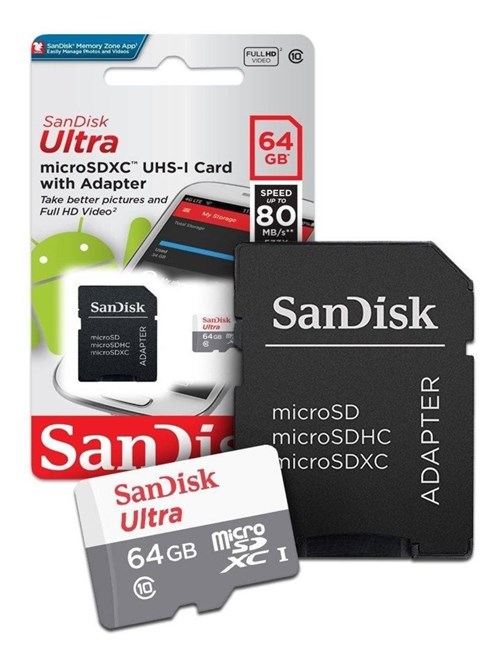 Cartão Micro Sd Sandisk Ultra 64Gb 80Mb/S com Adaptador Sd