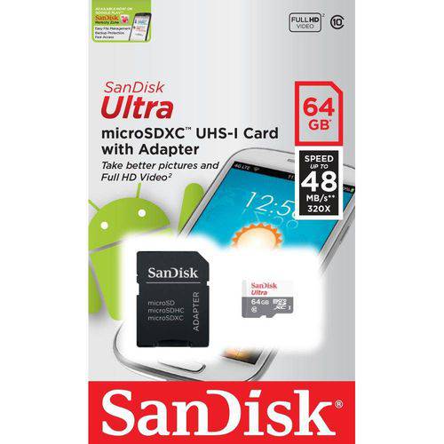 Tudo sobre 'Cartão Micro Sdhc 64gb Ultra Sd Sandisk Classe 10 48mb/S'