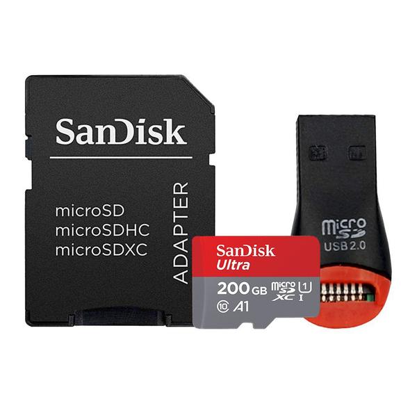 Cartão MicroSD 200GBUltra 100MB/s SanDisk CMiniLeitor+Adapt