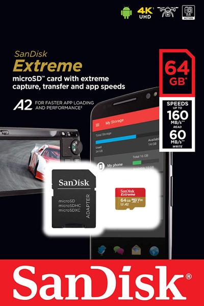 Cartão MicroSDXC Sandisk 64GB Classe 10 Extreme A2 160-60MB/s