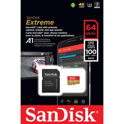 Cartão MicroSDXC Sandisk 64GB Classe 10 Extreme A1 100MB/s