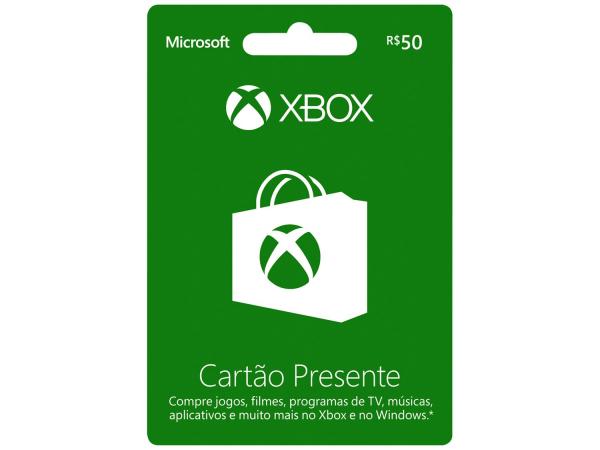 Cartão Presente 50 Reais Xbox Live Microsoft - para Xbox One e Xbox 360
