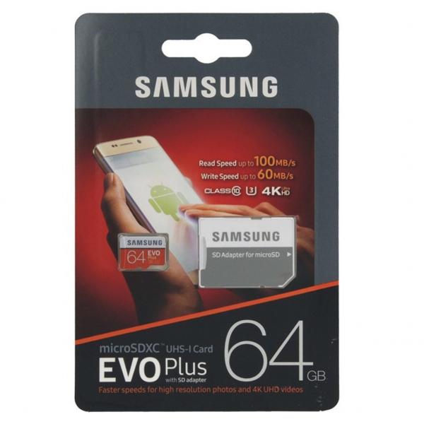 Cartao Samsung Micro Sd Evo Plus 64gb 100mbs U3 Lacrado +adp