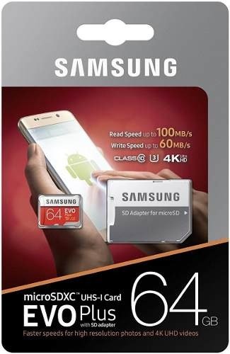 Cartao Samsung Micro Sd Evo Plus 64gb 100mbs U3 Lacrado +adp