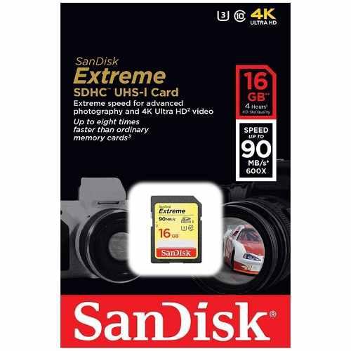 Cartão Sd Sdhc Sandisk Extreme 16gb 90mb/s U3 Lacrado