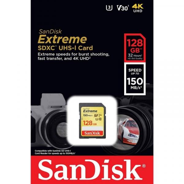 Cartão Sd Sdxc 128GB Sandisk Extreme 150mb/s U3 Lacrado