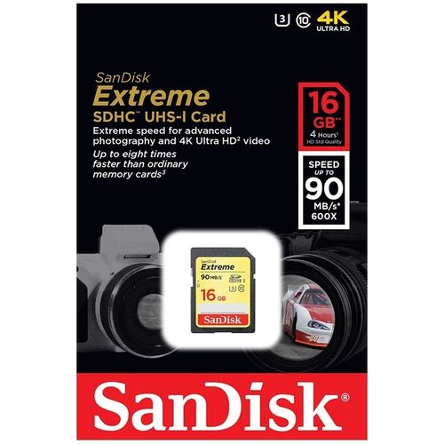 Cartão Sd Sdxc Sandisk Extreme 16gb 90mb/s U3 Lacrado