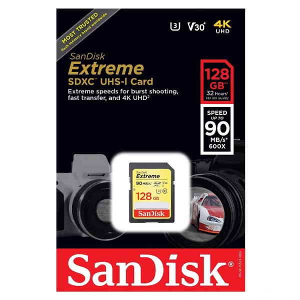 Cartão Sd Sdxc Sandisk Extreme 128gb 90mb/s Uhs-3 U3 Lacrado