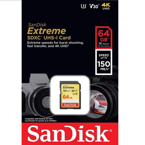 Cartão Sd Sdxc Sandisk Extreme 64gb 150mb/s U3 Lacrado