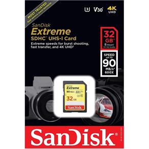 Cartão Sd Sdxc Sandisk Extreme 32gb 90mb/s Uhs-3 U3