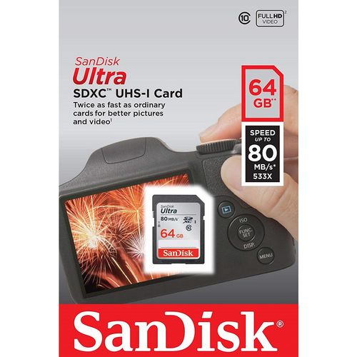Cartão Sd Sdxc Ultra Sandisk 64gb 80mb/s Uhs-i