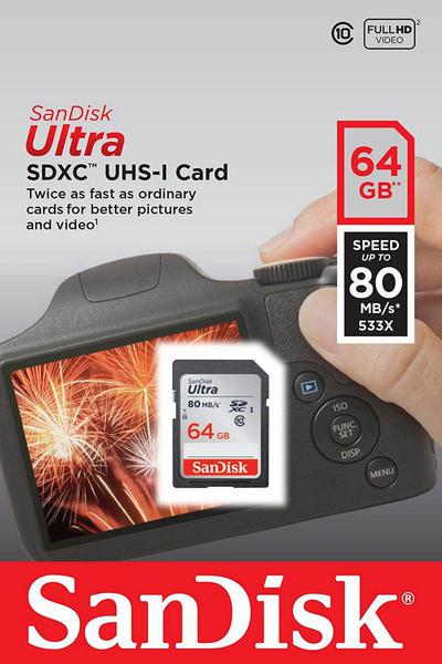 Cartão SDXC Sandisk 64GB Classe 10 Ultra 80MB/s