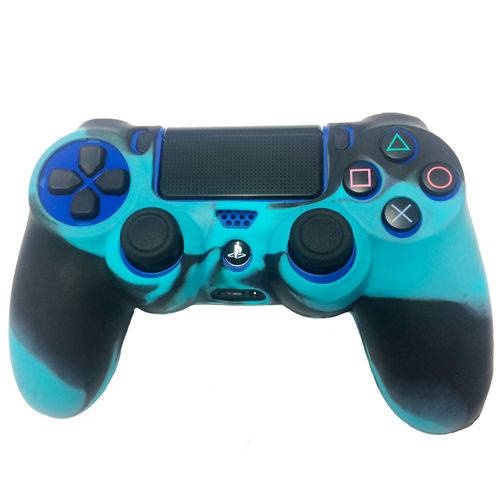 Case Capa de Silicone para Controle Dualshock 4 Playstation 4 Ps4 - Preto/ Azul Claro